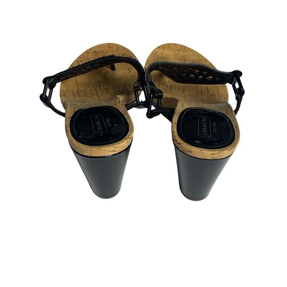 Coach Women's Brook Black Patent Leather Signature C Cork Wedge Sandals Size 10 - Picture 5 of 7